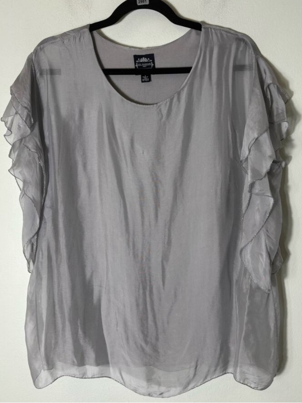 Silk Chiffon Flowing Sleeve Feminine & UltraComfortable Blouse in Light Gray